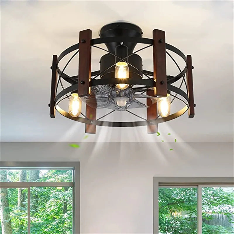 Modern Retro Ceiling Fan Light American Industrial Vintage Fan Lamp 110V 260V Dining Room Light Bedroom Remote control