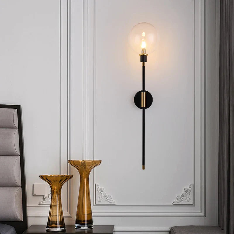 Modern LED Wall Lamp - Black Iron with Glass Ball - Wall Lamps for Living Room, Bedroom, Loft Decor - Nordic Home Bedside Wall Light Fixtures