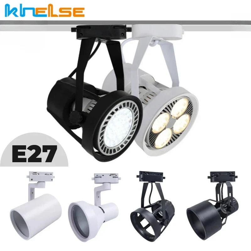 E27 LED Track Light Holder Base - 2-Wire Rotatable Ceiling Rail Lamp Fittings