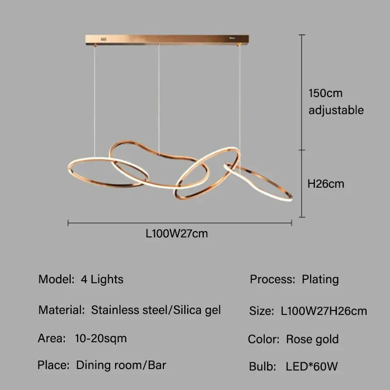 Modern Rose Gold LED Chandeliers - Elegant Lighting for Living and Dining Room Decor