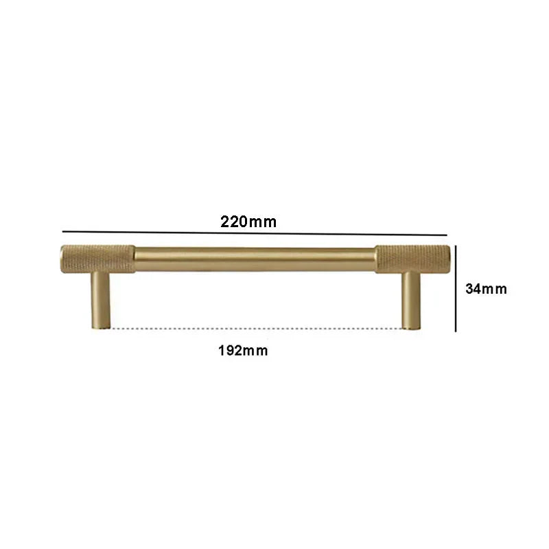 Solid Brass Knurled Cabinet Handles – Satin Gold Long Wardrobe Bar Pulls and Drawer T-Bars