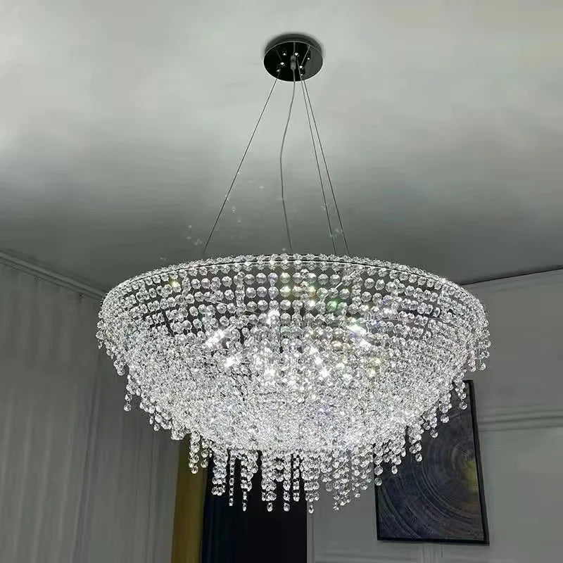 Modern LED Half Round Crystal Ceiling Chandelier - Elegant Illumination for Living and Dining Spaces