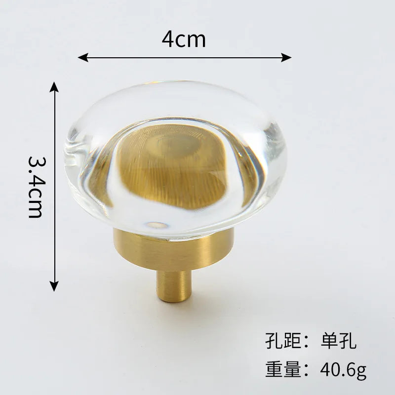 Brass Crystal Cupboard Cabinet Handle Kitchen Drawer Knobs Light Luxury Furniture Hardware Transparent Handle Home Decoration