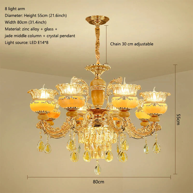 Elegant European Style Crystal Chandelier - A Luxurious Jade-Inspired Main Lamp for Living Rooms, Bedrooms, and Hallways