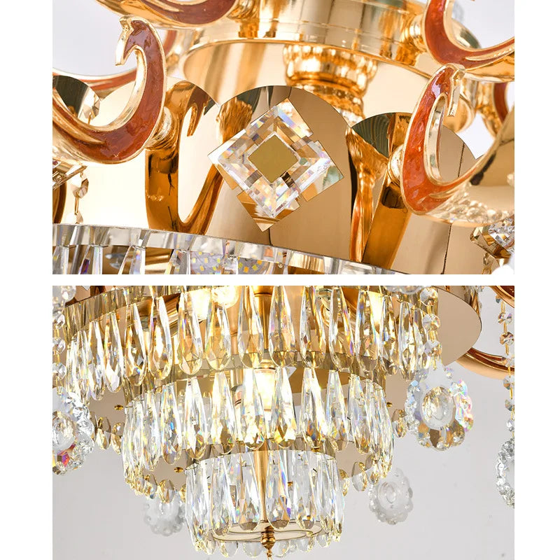 Elegant European Crystal Ceramic Chandelier - A Modern Light Luxury Fixture for Living Rooms, Bedrooms, Dining Rooms, and Villa Duplex Buildings
