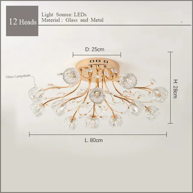 Luxury Dendritic Crystal Ceiling Lamp - Nordic Glass Flower Light Shade LED Chandelier for Bedrooms, Restaurants, Living Rooms, and Bright Decor