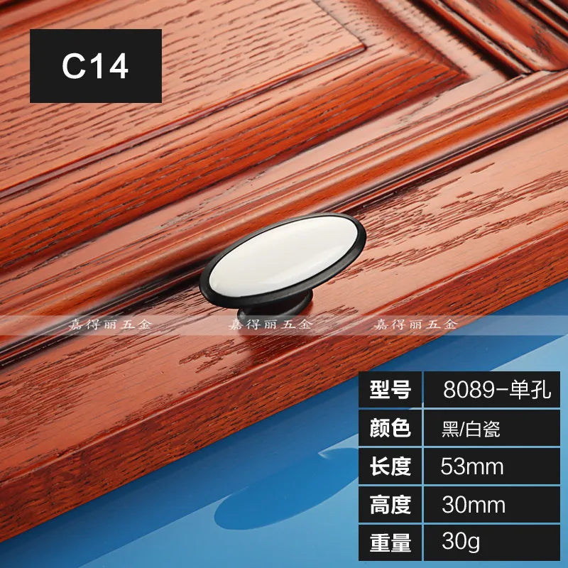European Ceramic Cabinet Handles – Black and White Wardrobe Drawer Pulls for Kitchen and Furniture