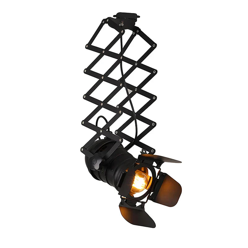 Vintage Track Lighting Fixture Rural Industrial Lift Ceiling Lamp Bar Clothing Retro Absorb Dome Light without E27 Bulb