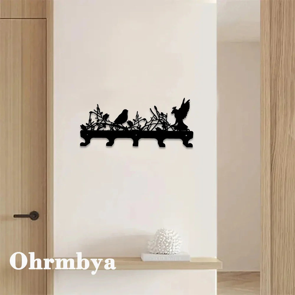5 Hooks Coat Hanger Birds Decoration Wall Mounted Coat Rack Tree Coat Hook Rack Entryway Wall Coat Rack Hanger Metal Coat Hanger