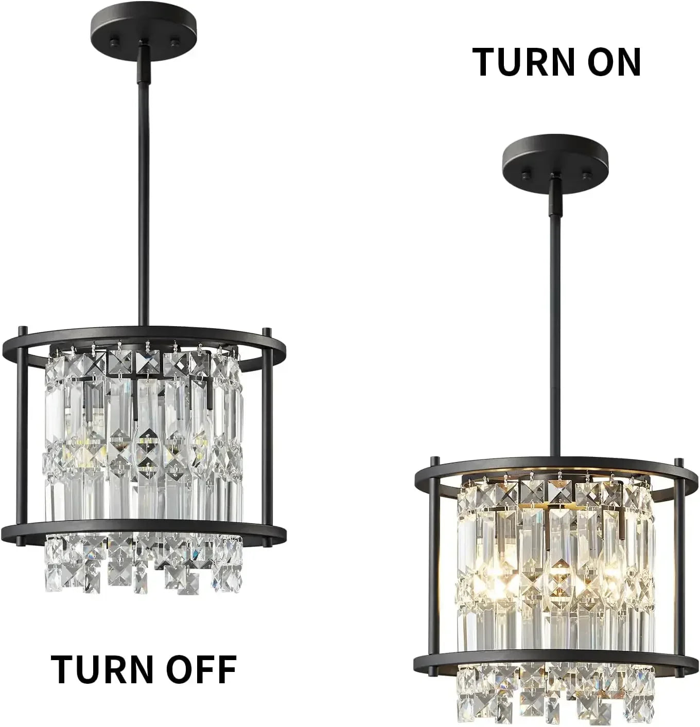 Industrial Farmhouse Chandelier - Black Metal and Crystal Pendant Ceiling Light Fixture