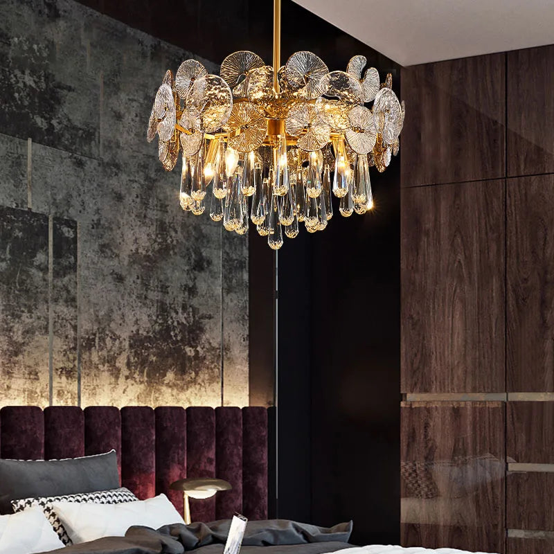 Modern Light Luxury LED Lotus Flower Crystal Ceiling Chandelier - Elegance for Living Rooms, Bedrooms, Restaurants, and Halls