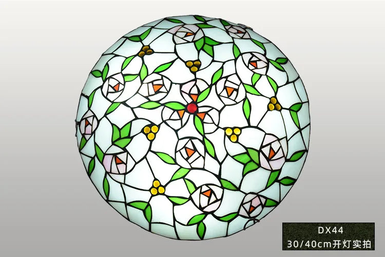 Tiffany Stained Glass Round Ultra-Thin Ceiling Lamp - Elegance for Balconies, Corridors, Bedrooms, and Children's Rooms