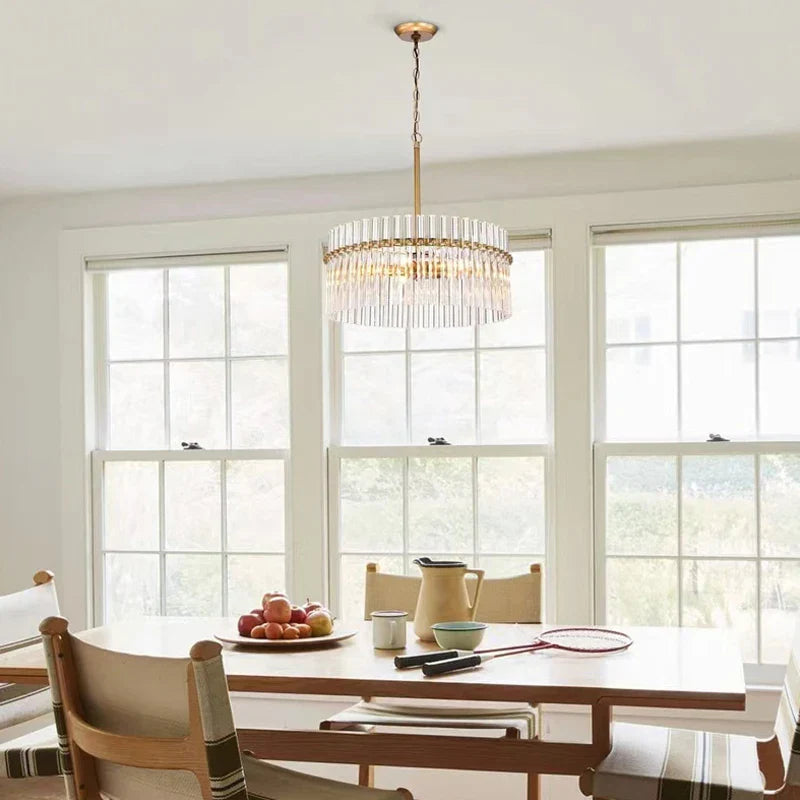 Contemporary 5-Light Brushed Brass Finish Crystal Glass Chandelier - Illuminate Your Space with Modern Elegance