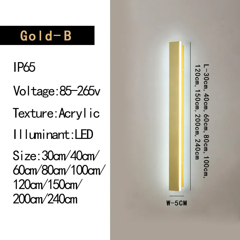 Elegant Golden LED Long Wall Light - Modern Outdoor Lighting for Country Villas, Courtyards, and Balconies