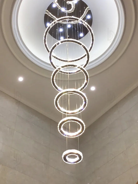 Modern Luxury Crystal Staircase Chandelier - Rings Design for Loft, Villa, and Lobby Indoor Lighting