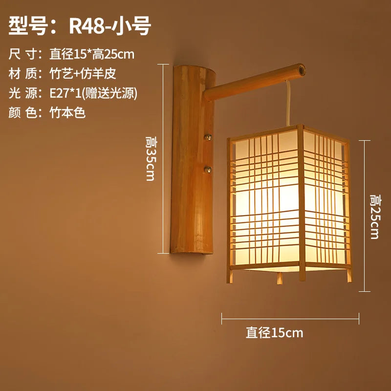 Handmade Bamboo Wood Lustre Wall Sconce Lamp - Rustic Elegance for Home Living and Bedroom Decor