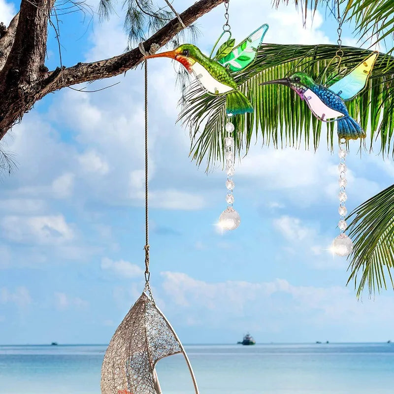 Hummingbird Stained Glass Window Hanging Ornament Rainbow Maker Crystal Prism Suncatcher Home Garden Party Decoration Windchimes