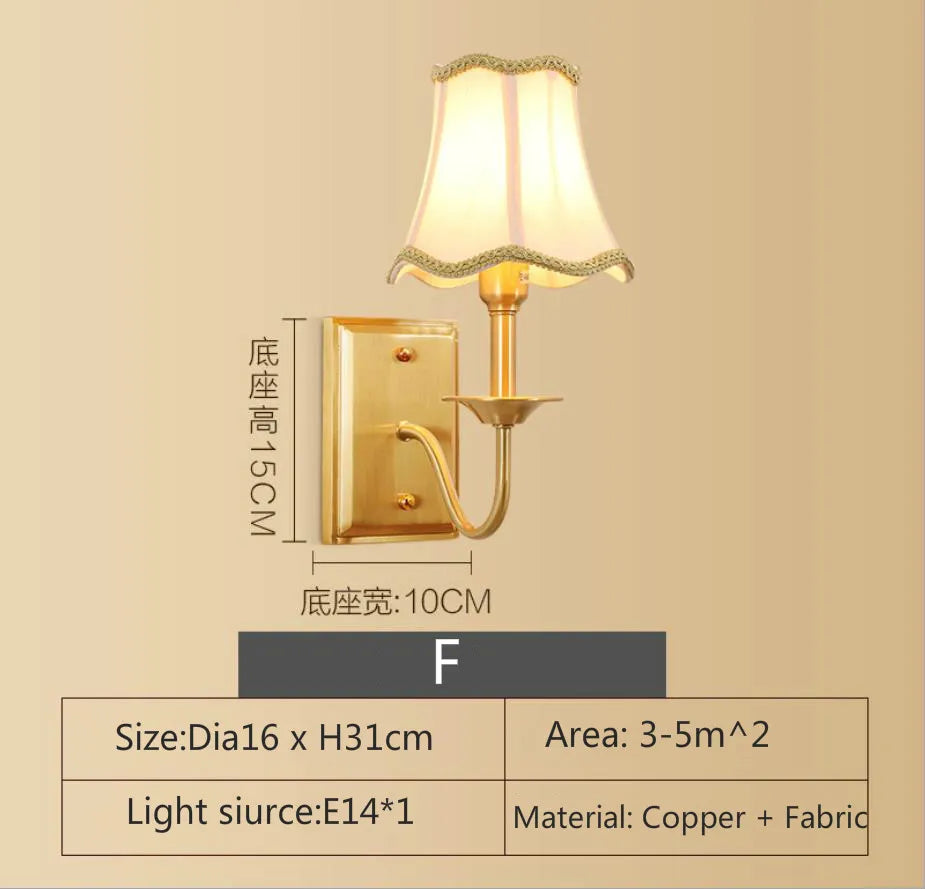 Eleanor - Full Copper American Wall Lamp Bedroom Bedside Lamp European Lighting Modern Simple Living Room Creative Corridor