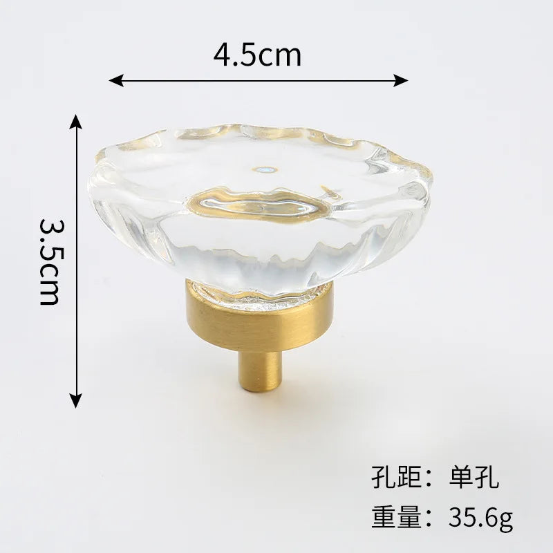 Brass Crystal Cupboard Cabinet Handle Kitchen Drawer Knobs Light Luxury Furniture Hardware Transparent Handle Home Decoration