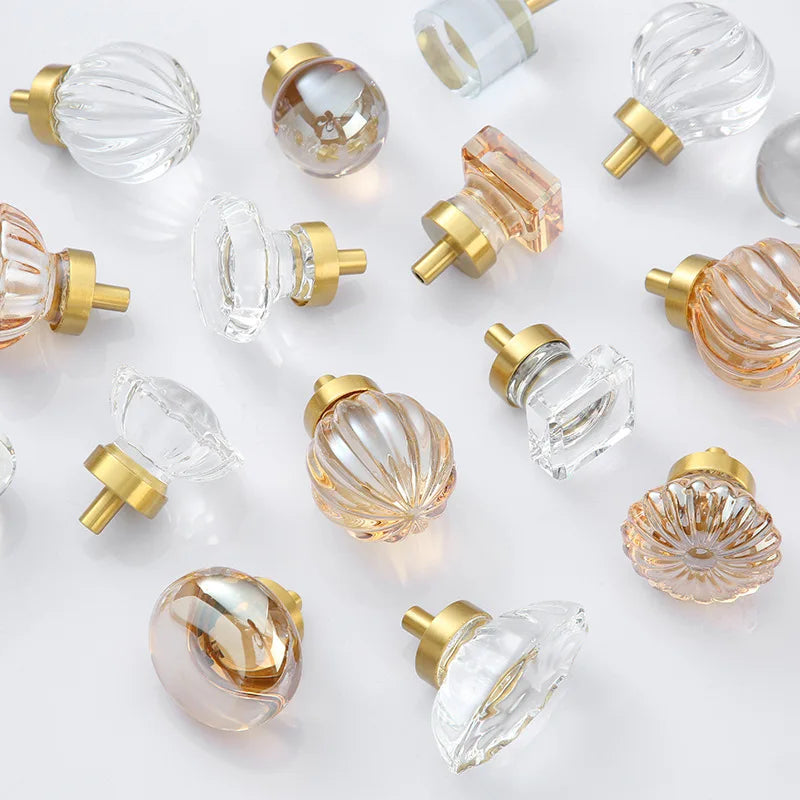 Brass Crystal Cupboard Cabinet Handle Kitchen Drawer Knobs Light Luxury Furniture Hardware Transparent Handle Home Decoration
