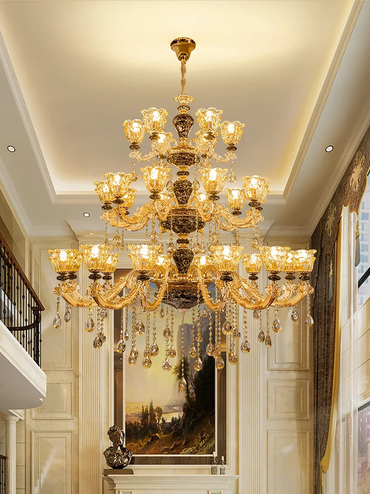 European Style Golden Chandelier - Elegance for Living Rooms, Hotels, Staircases, Villas with Multi-Layer Crystal Luxury