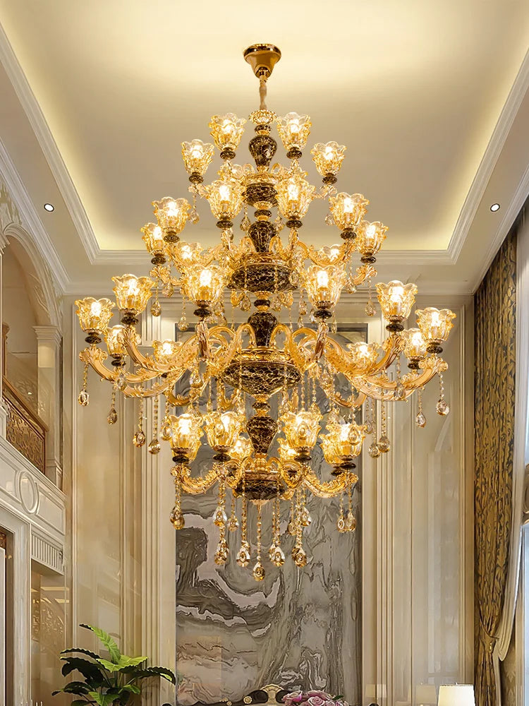 European Style Golden Chandelier - Elegance for Living Rooms, Hotels, Staircases, Villas with Multi-Layer Crystal Luxury