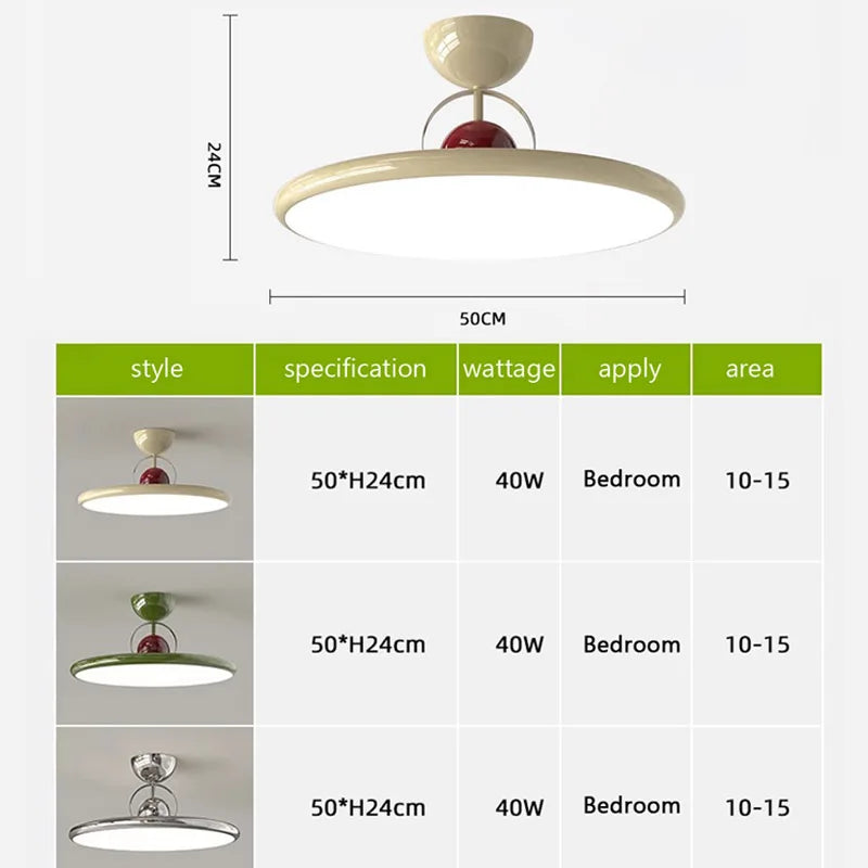Nordic LED Ceiling Light - Cream Iron Flying Saucer Lamp for Living Room, Bedroom, Study Room, and Hallway