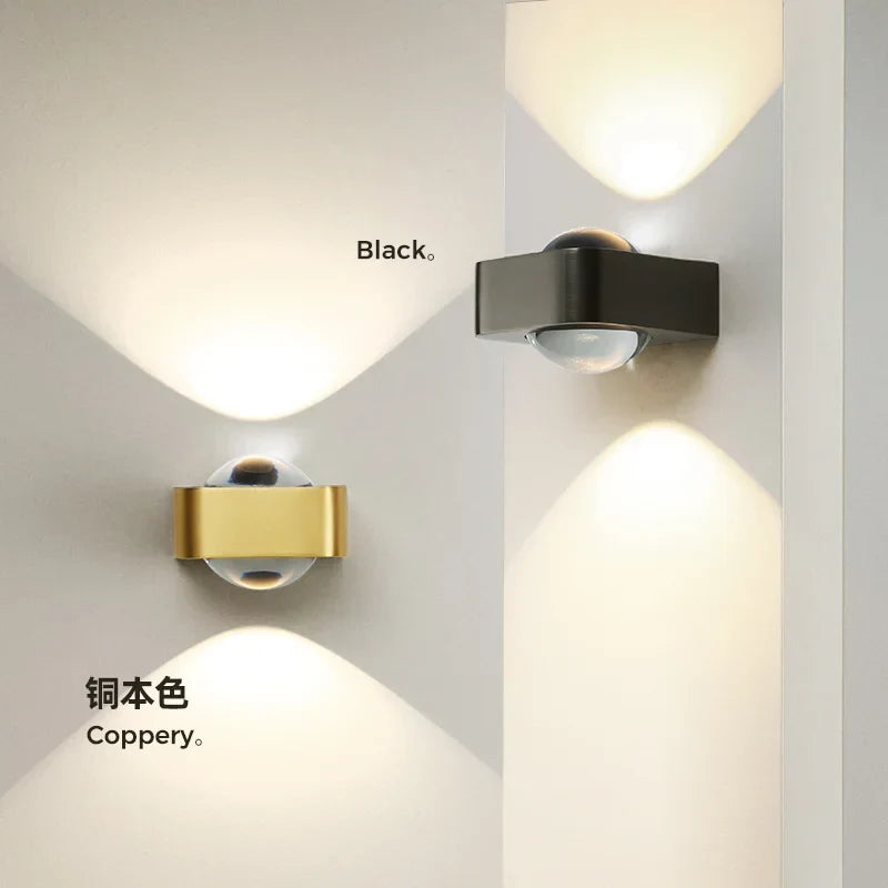 Square Copper Bedroom Wall Lamp - Modern High-End Luxury LED Light for Living Room, Double Head Atmosphere Spotlights, and Sconce Decoration