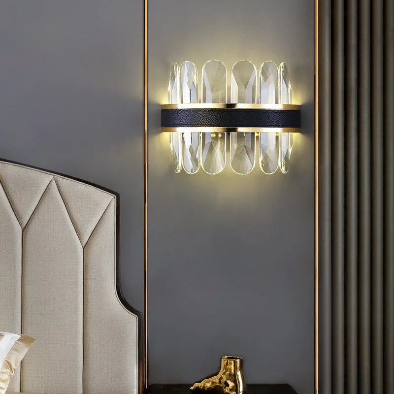 Dimmable LED Crystal Oval Ceiling Chandeliers - Black Leather Luxury Lustres for Dining Room Decor