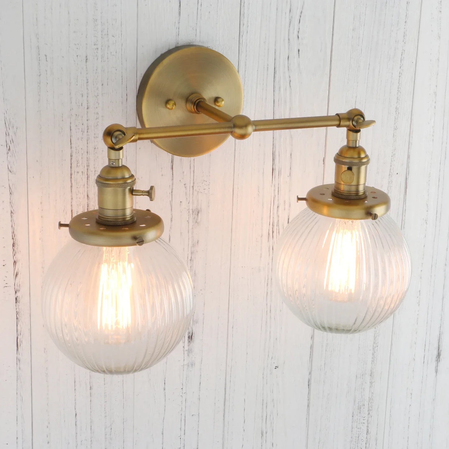 Phansthy Vintage Double Head Wall Sconces - Retro Rustic Wall Lamps with Globe Glass Shades and Switch