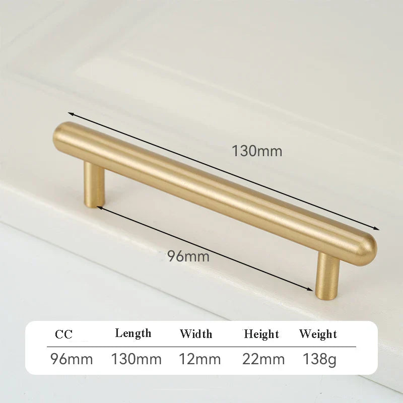 Satin Gold Brass Wardrobe Handles – Modern Drawer Knobs and Cabinet Bar Pulls (50mm-260mm)