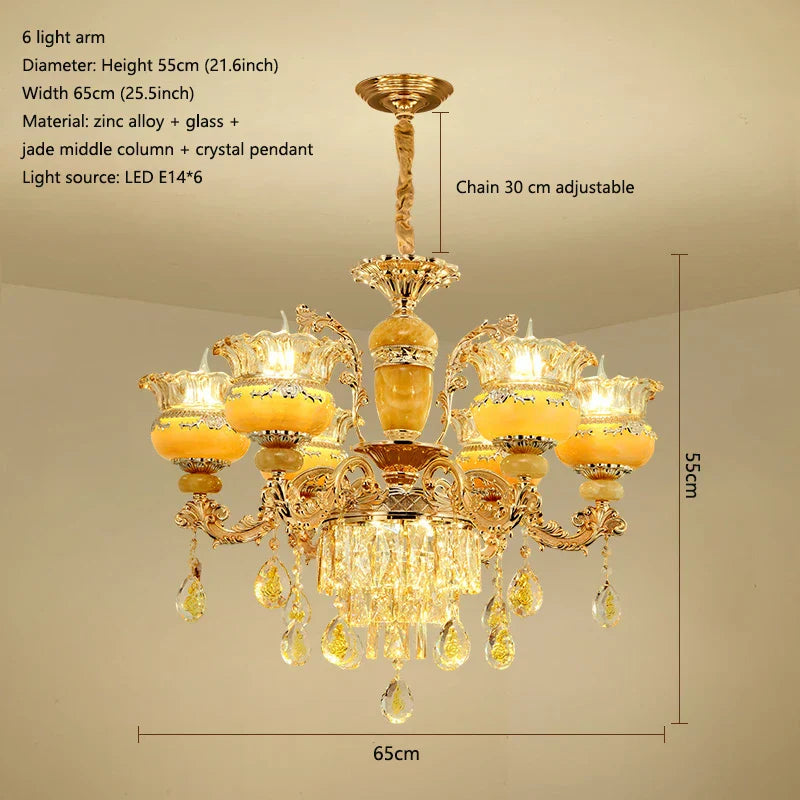 Elegant European Style Crystal Chandelier - A Luxurious Jade-Inspired Main Lamp for Living Rooms, Bedrooms, and Hallways