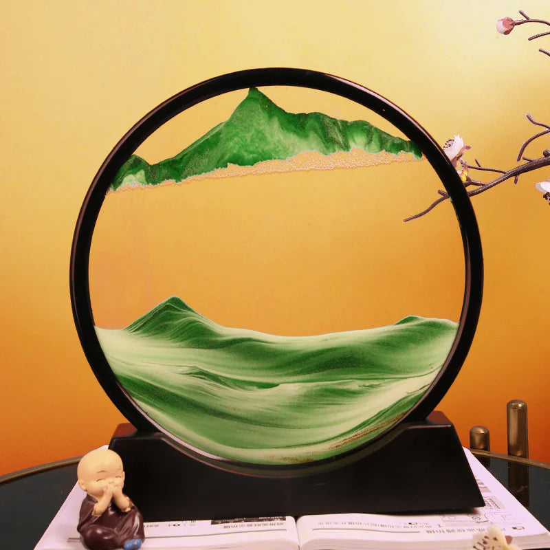 7 Inch 3D Flowing Sand Painting Art Hourglass Mountain View Sports Display Mobile Sand Table Office Living Room Home Decorations