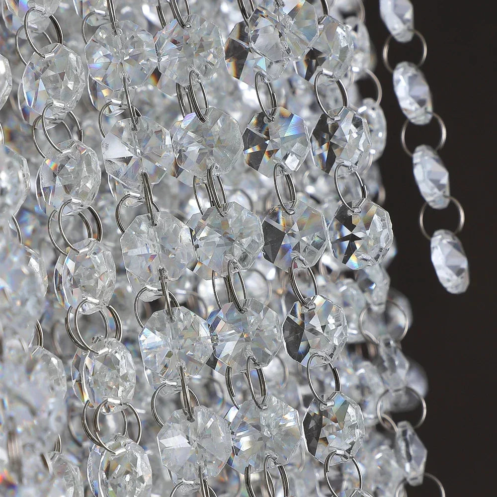 Luxurious Modern Crystal Chain Chandelier - A Dazzling Dining Room Centerpiece with Rectangle Design and LED Brilliance