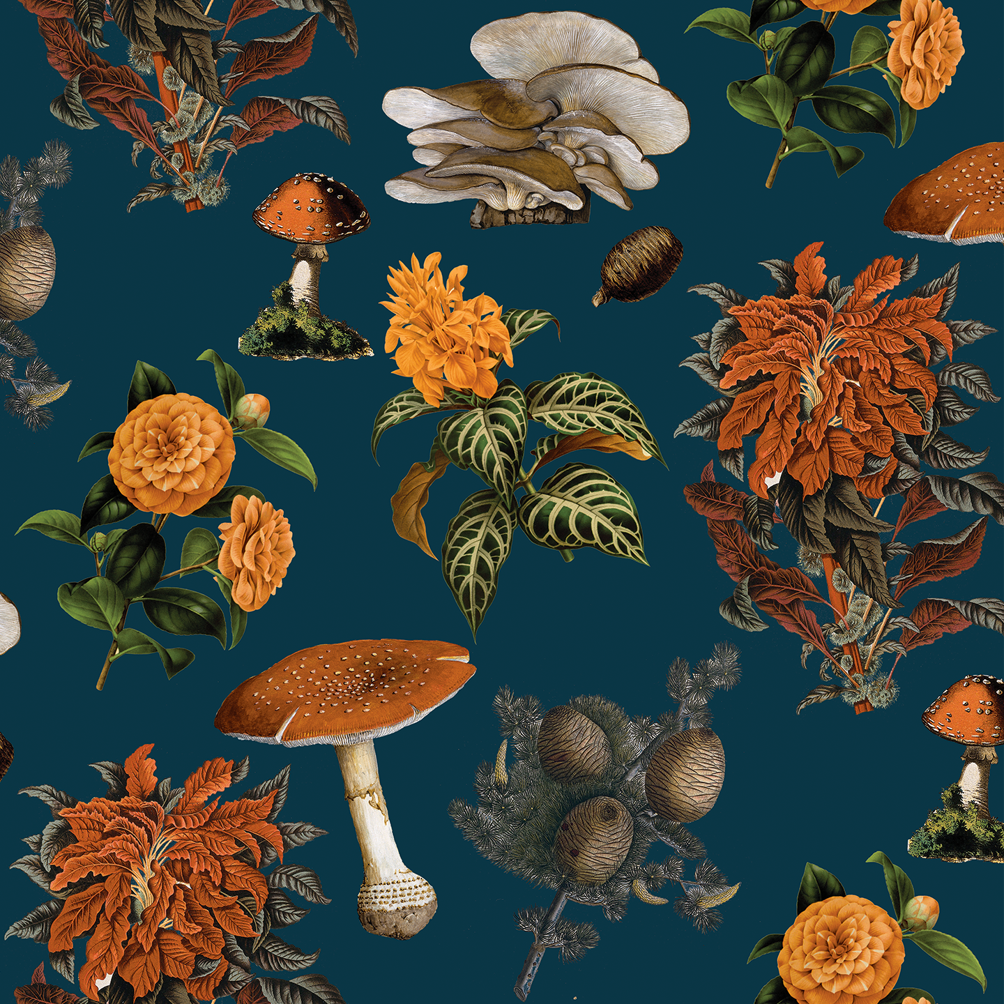 Mushrooms Wallpaper, navy