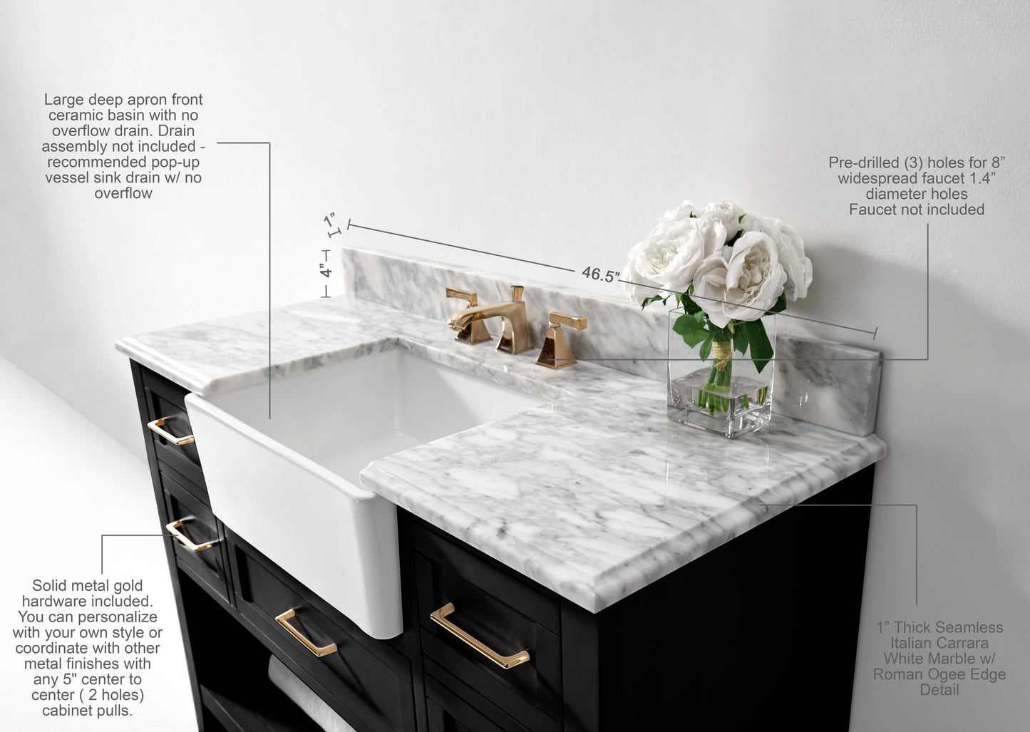 Hayley Bathroom Vanity with Sink and Carrara White Marble Top Cabinet Set
