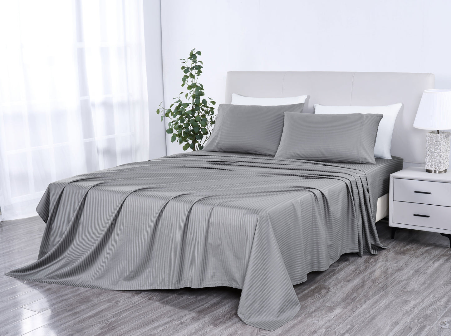 Kathy Ireland 500 Thread Count Damask Stripe Sheet Set with Optifit