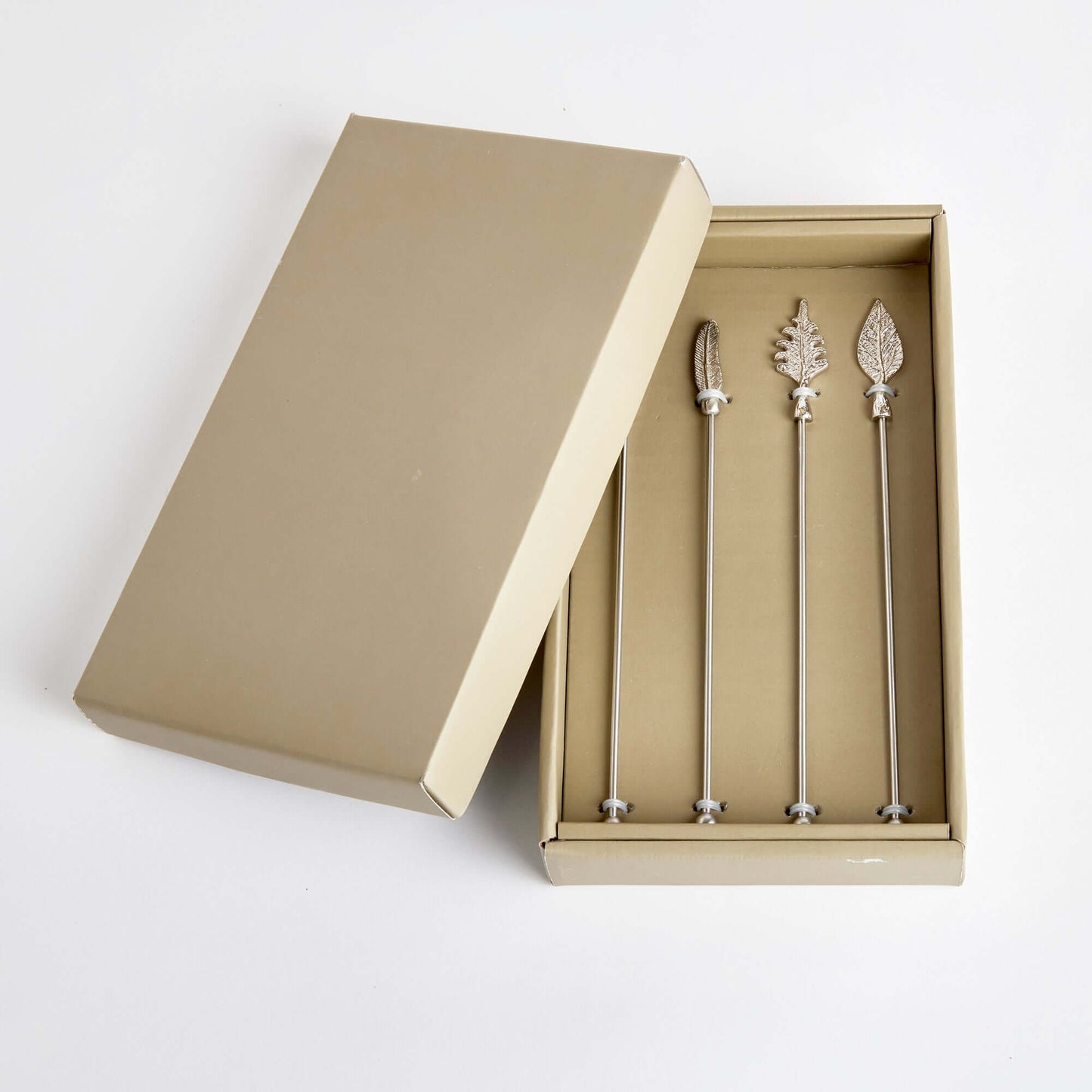 Silver Leaf Stainless Steel Swizzle Stick Set