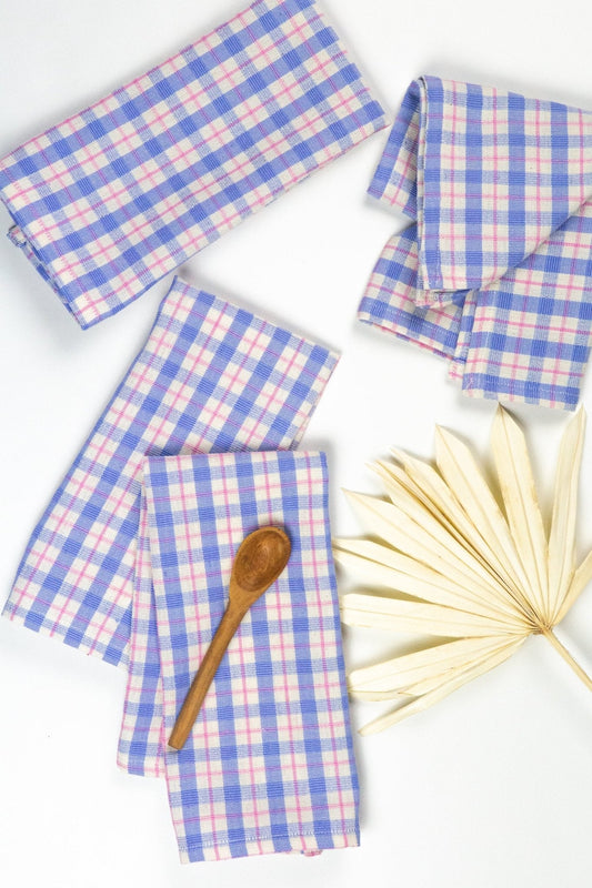Sofia Plaid Dinner Napkin in Periwinkle Blue and Pink