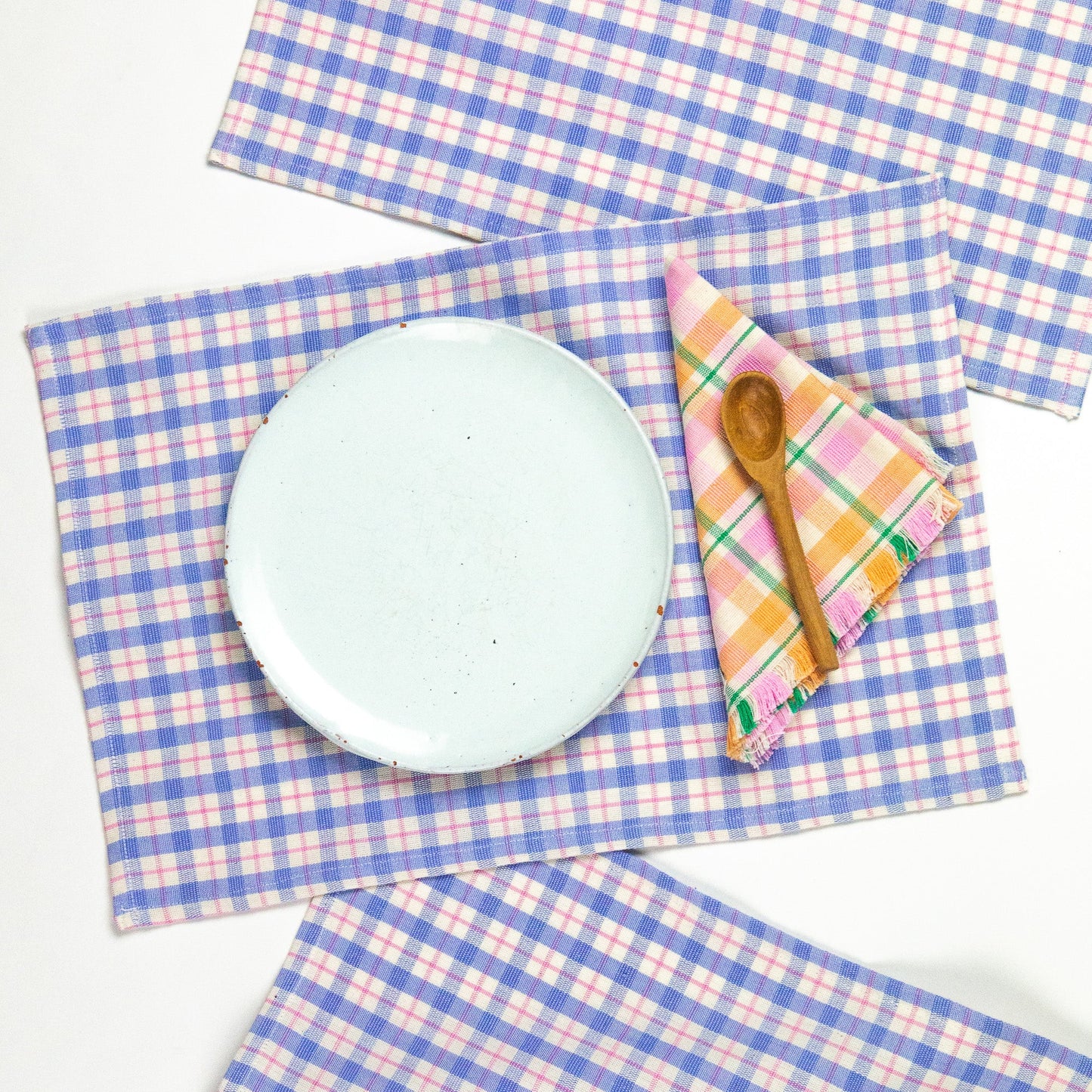 Sofia Plaid Placemat in Periwinkle Blue and Pink