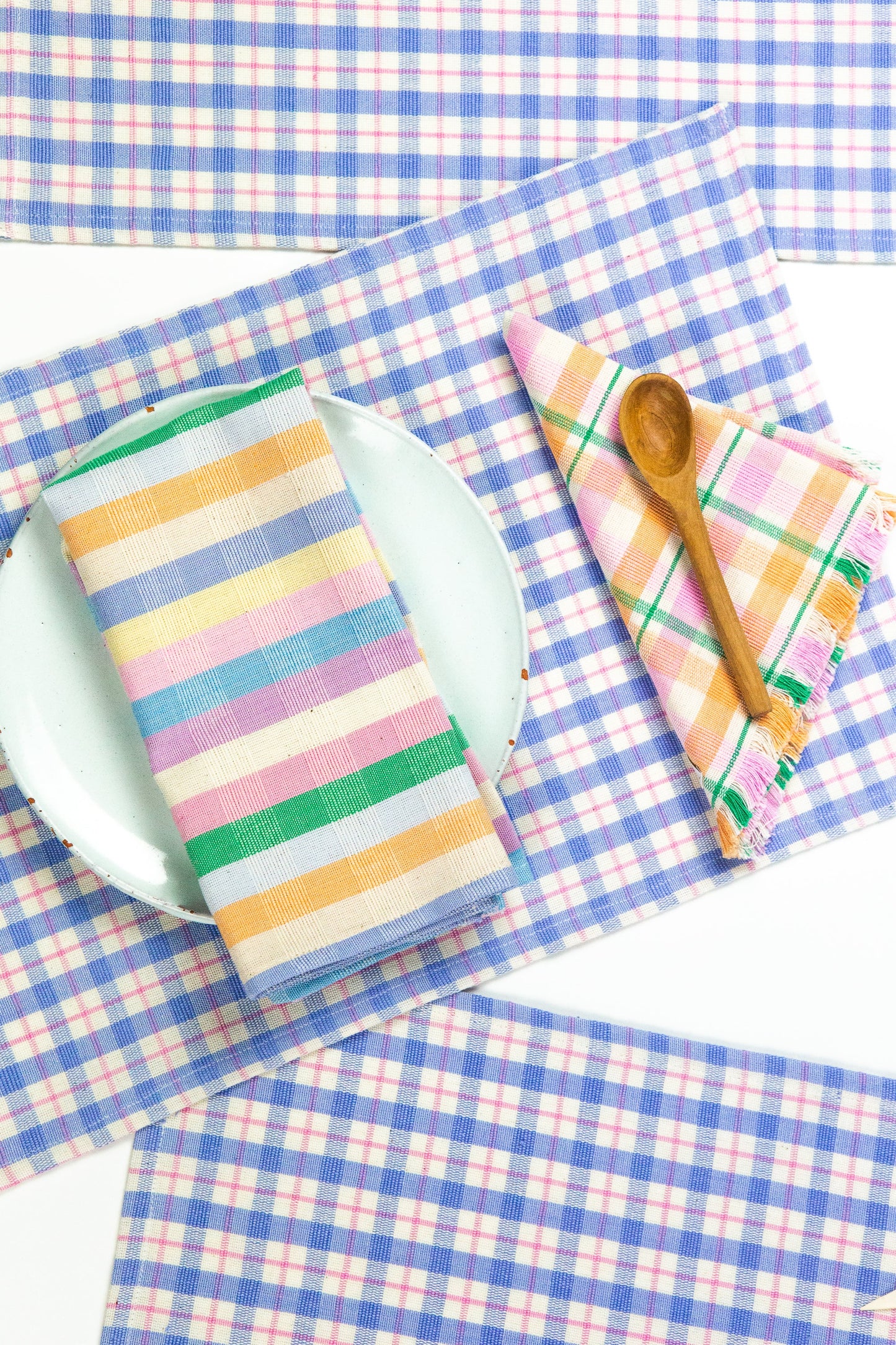 Sofia Plaid Placemat in Periwinkle Blue and Pink