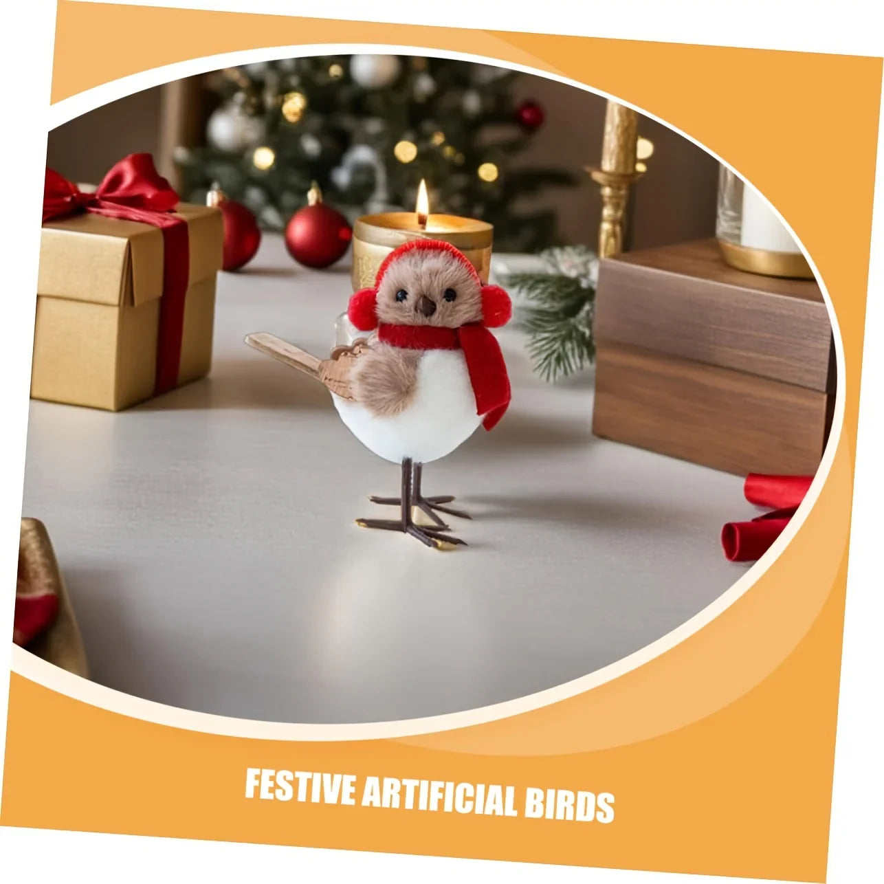 Soft Fabric Plush Bird Ornaments with Santa Hats - 3 Piece Set