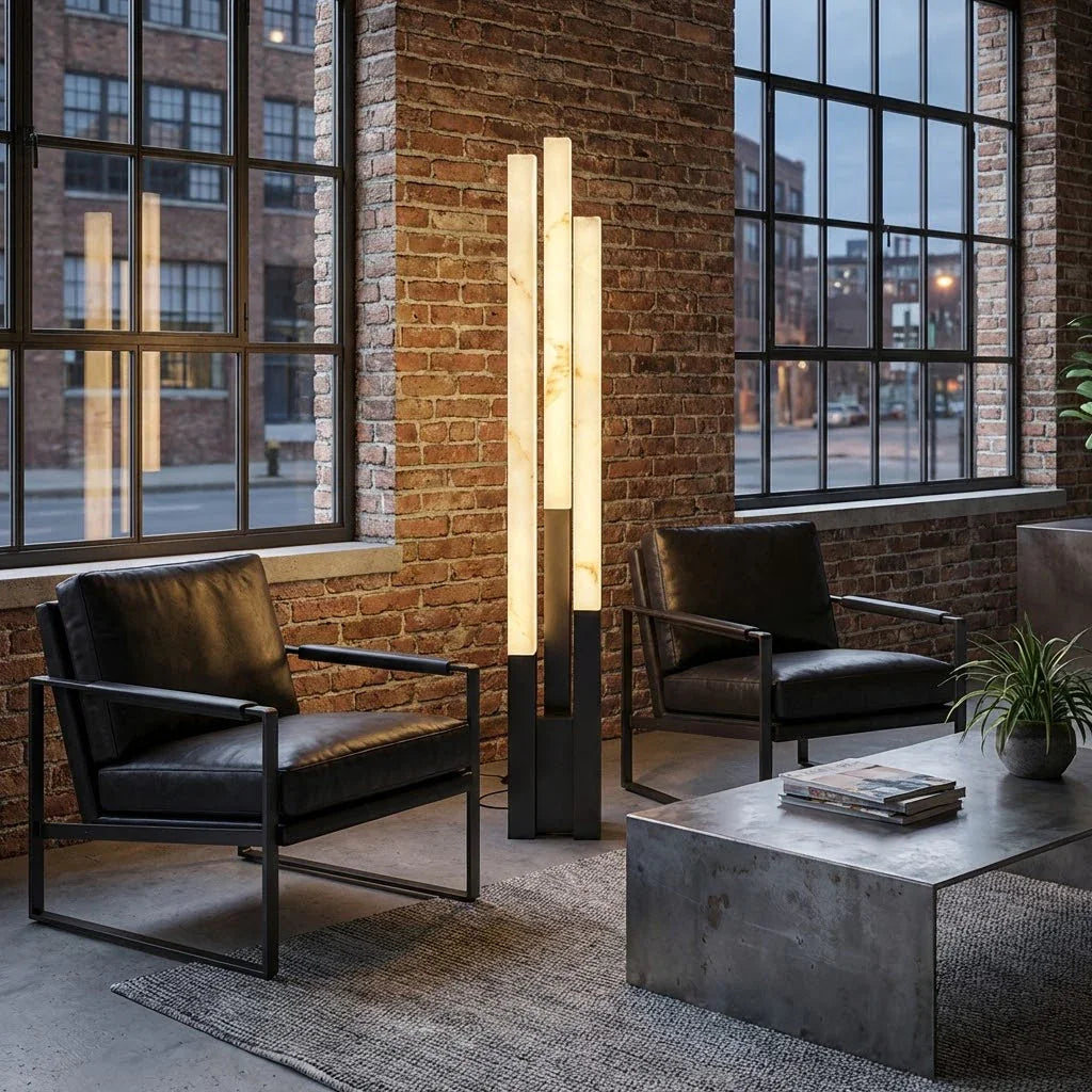 Staggered Natural Alabaster Pillar Floor Lamp