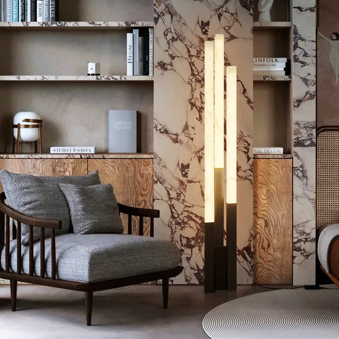 Staggered Natural Alabaster Pillar Floor Lamp