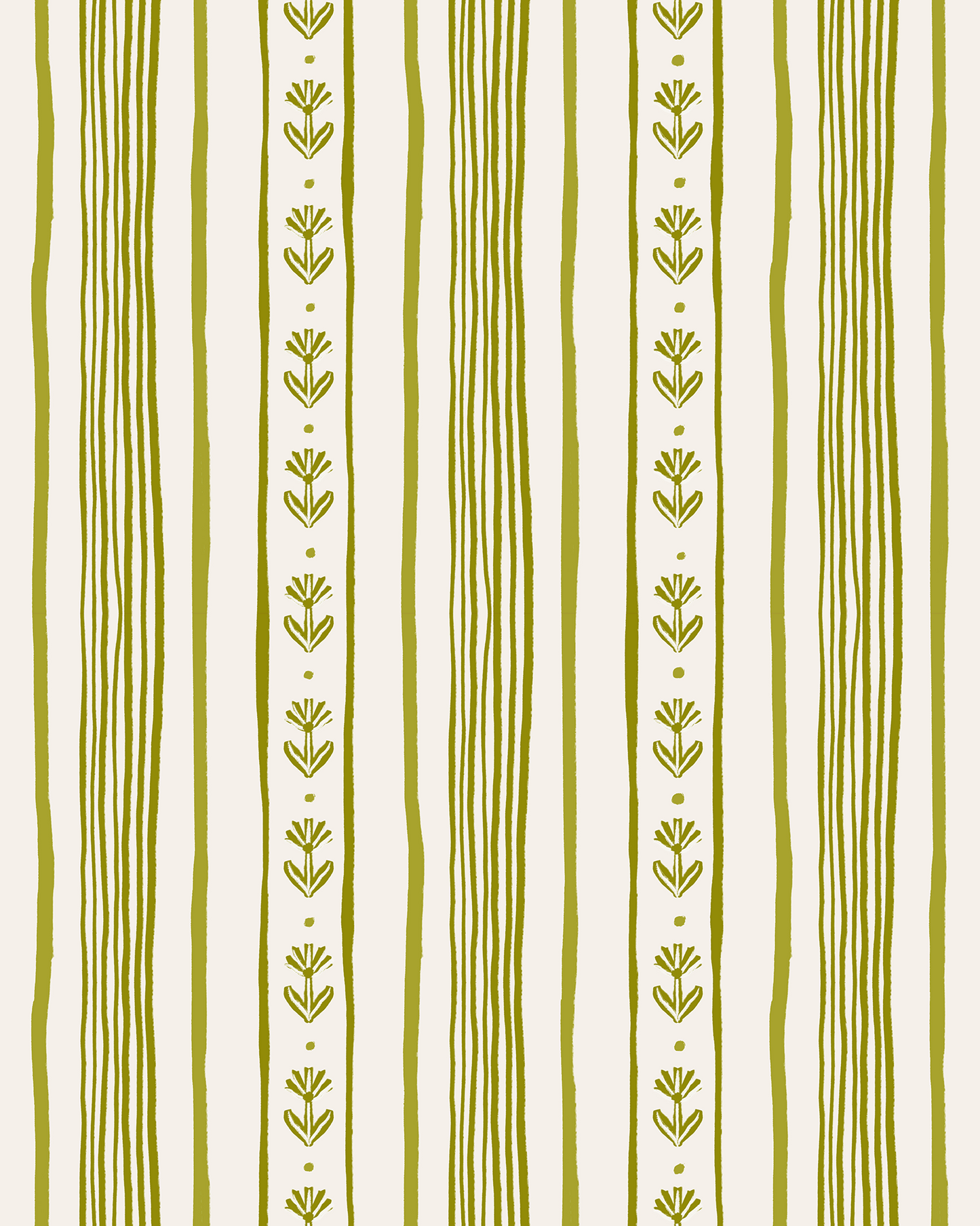 Daisy Chain Stripe Wallpaper, beige and chartreuse green