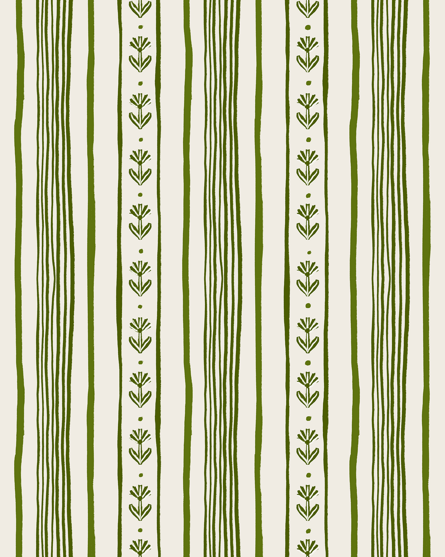 Daisy Chain Stripe Wallpaper, beige and green