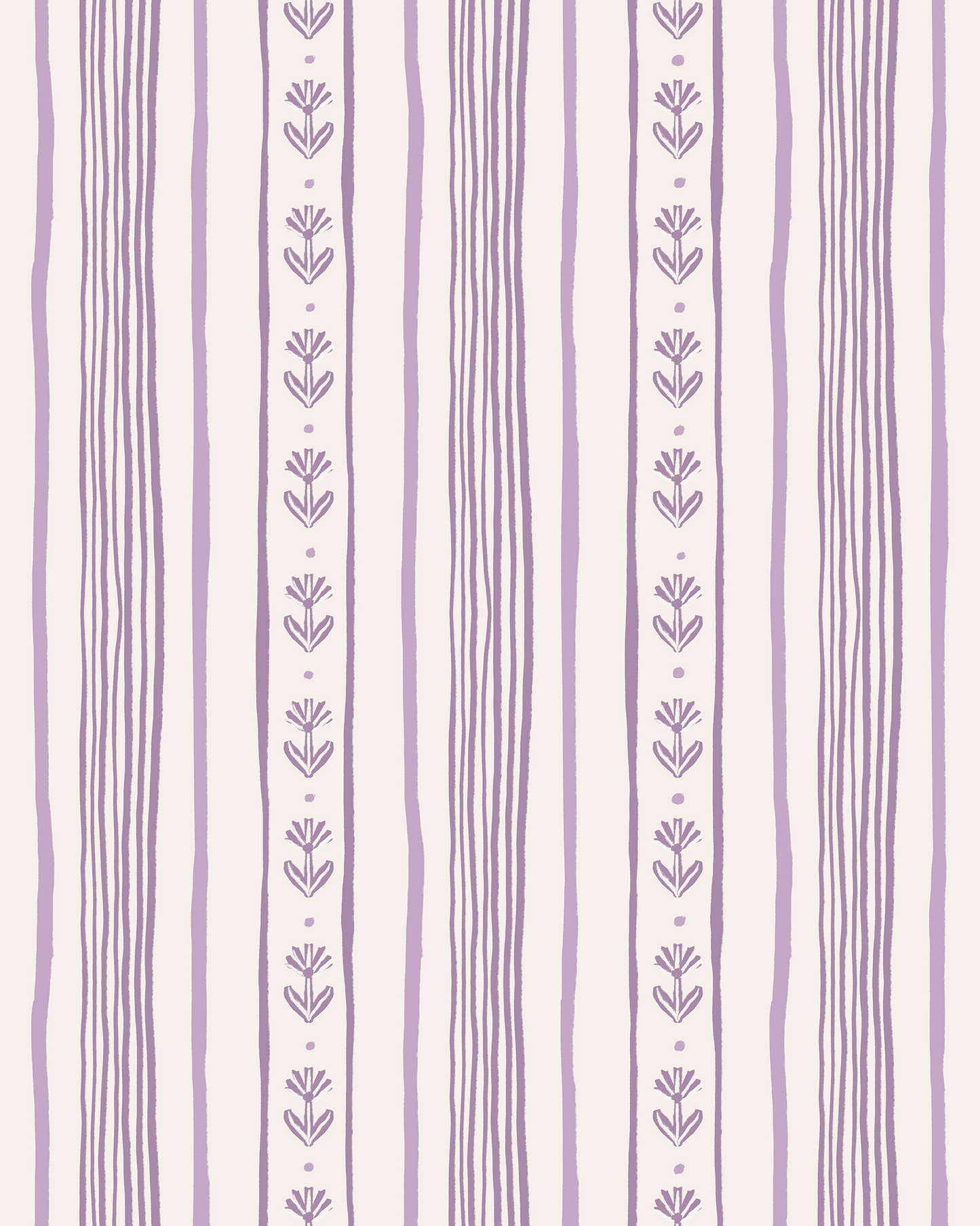 Daisy Chain Stripe Wallpaper, beige and lavender