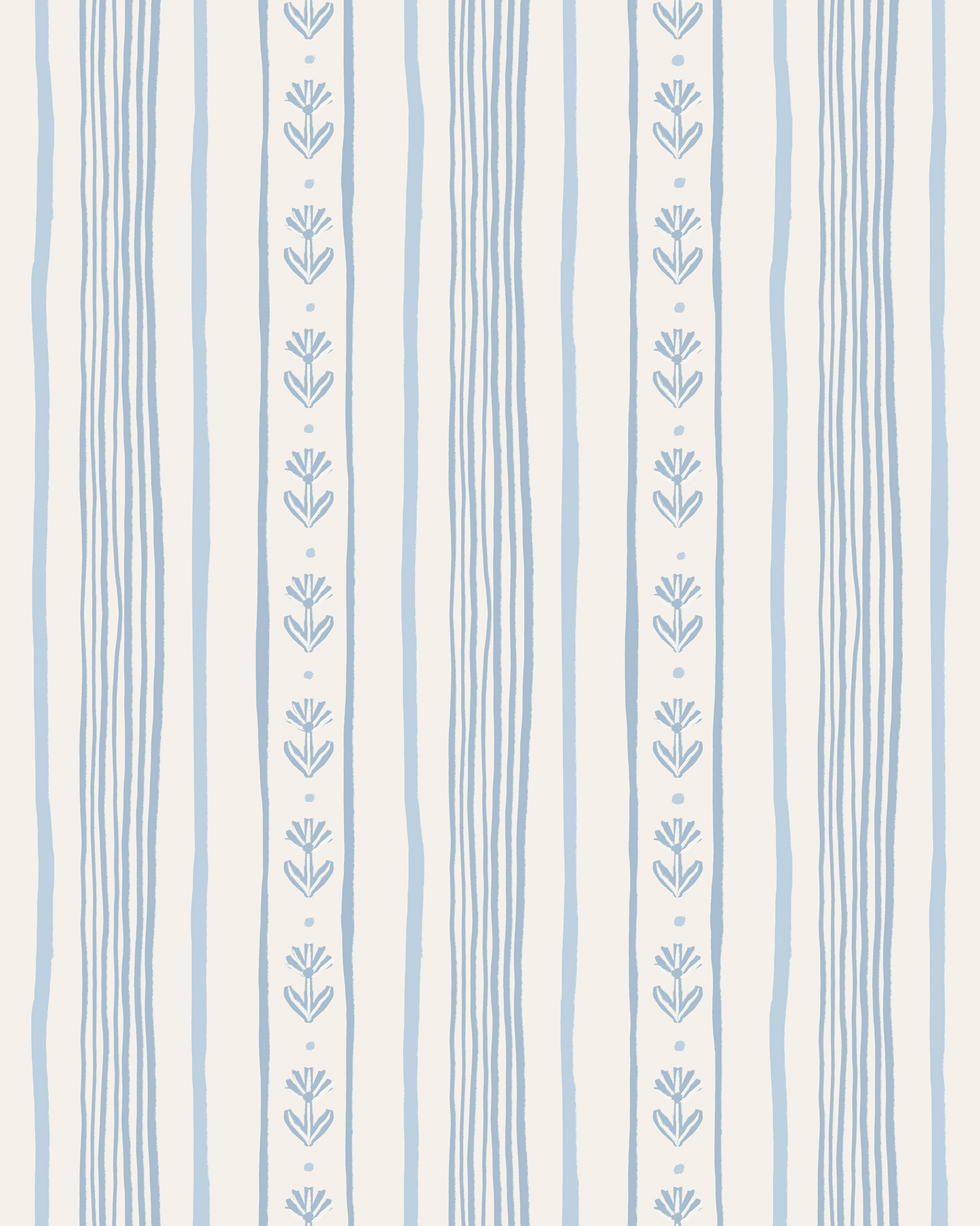 Daisy Chain Stripe Wallpaper, beige and light blue