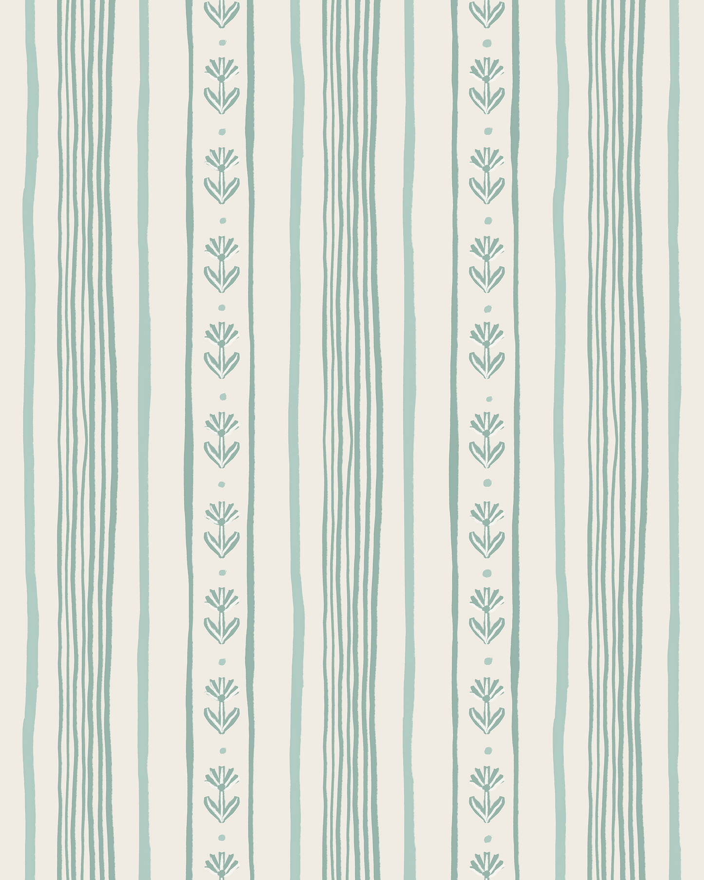 Daisy Chain Stripe Wallpaper, beige and mint