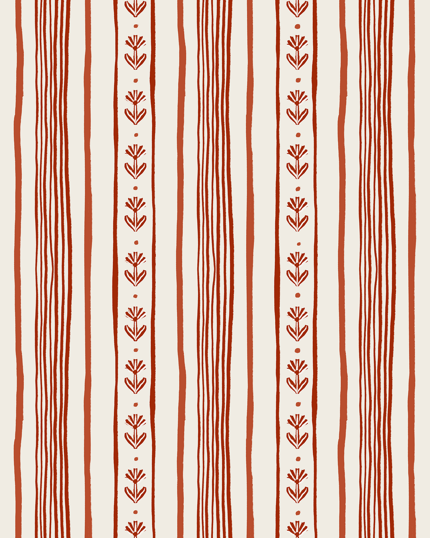 Daisy Chain Stripe Wallpaper, beige and brick red